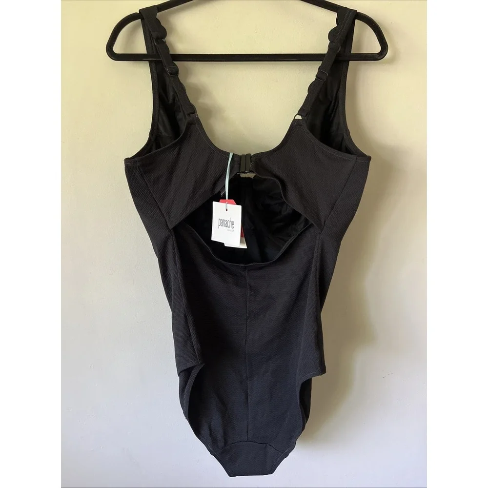 Panache Swim Rita Plunge One Piece Swimsuit Solid Black Womens Size 38M New